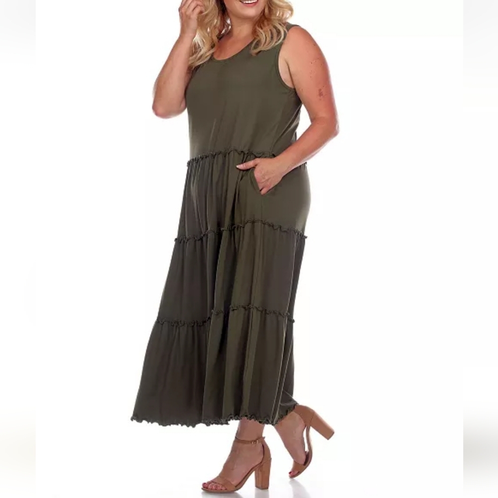 White Mark Scoop Neck Tiered Midi Dress